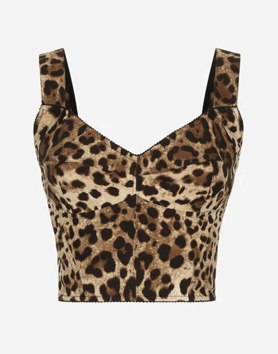 Dolce & Gabbana Leopard-print Charmeuse Bustier Top In Animal Print