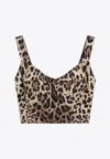 Dolce & Gabbana Charmeuse Bustier With Leopard Print In Brown