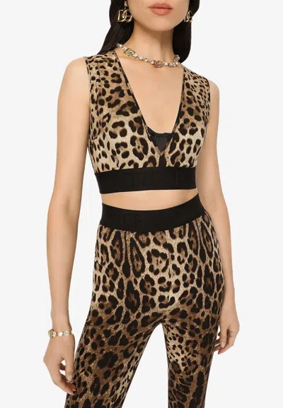 DOLCE & GABBANA LEOPARD-PRINT CHARMEUSE CROPPED TOP,F772ET FSADD HY13M