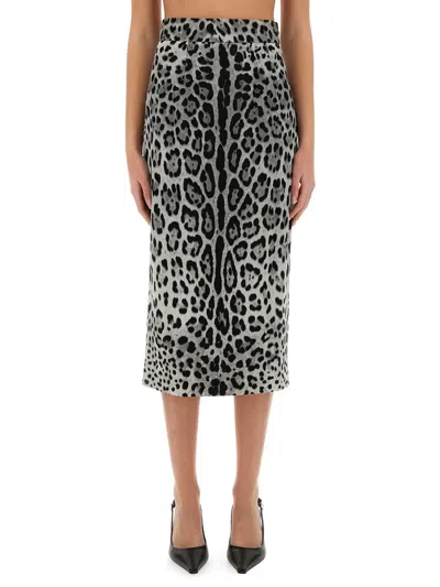 DOLCE & GABBANA DOLCE & GABBANA LEOPARD PRINT CHARMEUSE LONGUETTE SKIRT