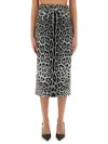 Dolce & Gabbana Leopard Print Charmeuse Longuette Skirt In Black