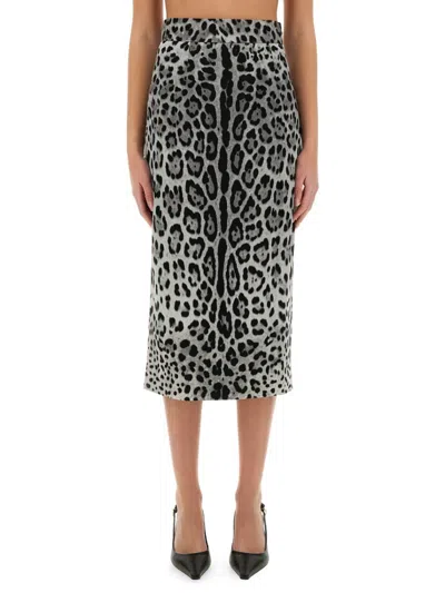 DOLCE & GABBANA DOLCE & GABBANA LEOPARD PRINT CHARMEUSE LONGUETTE SKIRT