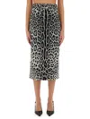 Dolce & Gabbana Leopard Print Charmeuse Longuette Skirt In Multicolor