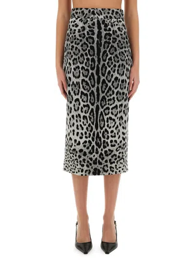 DOLCE & GABBANA DOLCE & GABBANA LEOPARD PRINT CHARMEUSE LONGUETTE SKIRT