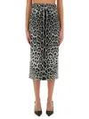 Dolce & Gabbana Leopard Print Charmeuse Longuette Skirt In Multicolor