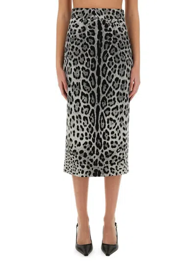 DOLCE & GABBANA DOLCE & GABBANA LEOPARD PRINT CHARMEUSE LONGUETTE SKIRT