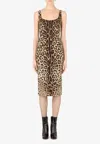 Dolce & Gabbana Mini Brown Dress With All-over Leo Print In Stretch Viscose Woman In Brown