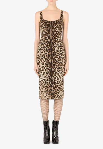 DOLCE & GABBANA LEOPARD PRINT CHARMEUSE MIDI DRESS,F6R7LT FSADD HY13M