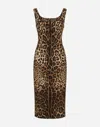 Dolce & Gabbana Mini Brown Dress With All-over Leo Print In Stretch Viscose In Multicolor