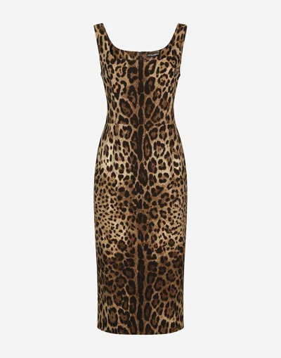 DOLCE & GABBANA LEOPARD-PRINT CHARMEUSE MIDI DRESS