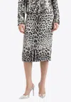 Dolce & Gabbana Leopard Print Charmeuse Longuette Skirt In Multicolor