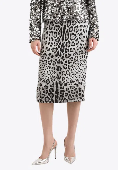 DOLCE & GABBANA LEOPARD PRINT CHARMEUSE MIDI PENCIL SKIRT