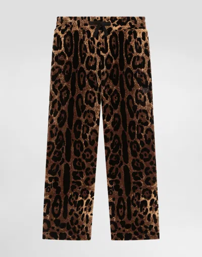 Dolce & Gabbana Kids' Leopard-print Chenille Jacquard Trousers In Animal Print