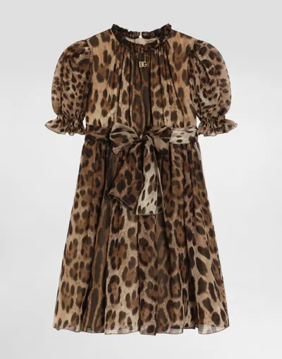 Dolce & Gabbana Kids' Ruffled-detail Leopard-pattern Dress In Brown