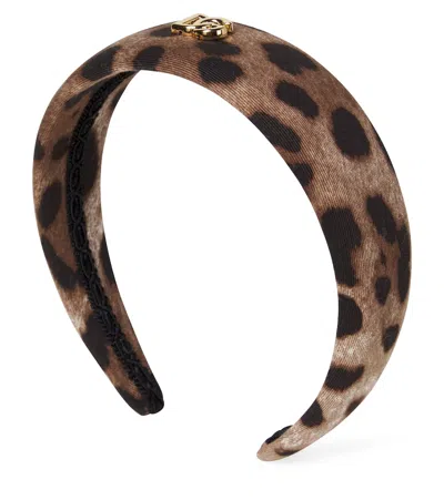 Dolce & Gabbana Kids' Leopard-print Cotton-blend Headband In Brown