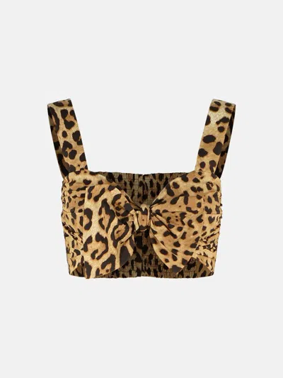 Dolce & Gabbana Leopard-print Cotton Bustier In Brown