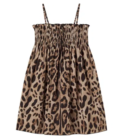 Dolce & Gabbana Kids' Leopard-print Cotton Dress In Animal Print