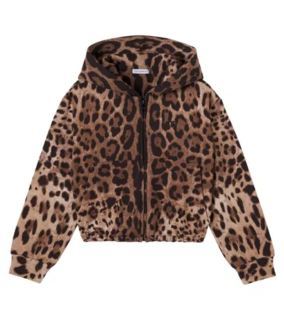 Dolce & Gabbana Kids' Leopard-print Cotton Hoodie In Animal Print