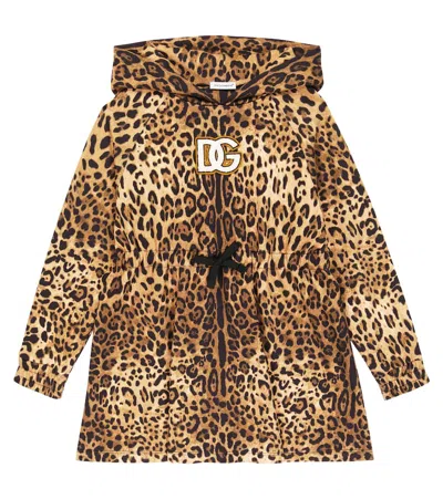 Dolce & Gabbana Kids' Leopard-print Cotton Jersey Dress In Brown