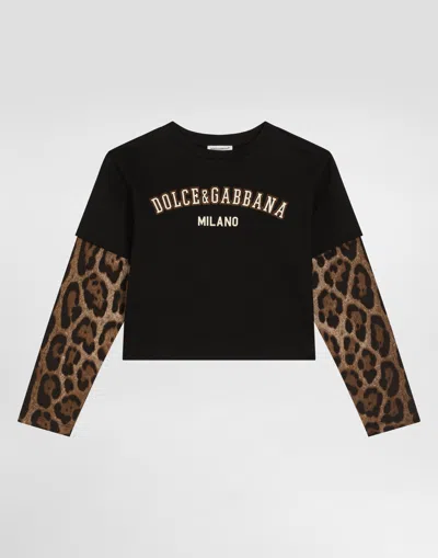 Dolce & Gabbana Kids' Leopard-print Cotton T-shirt In Blue