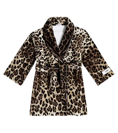 Dolce & Gabbana Kids' Bademantel Aus Baumwollfrottee In Leo New