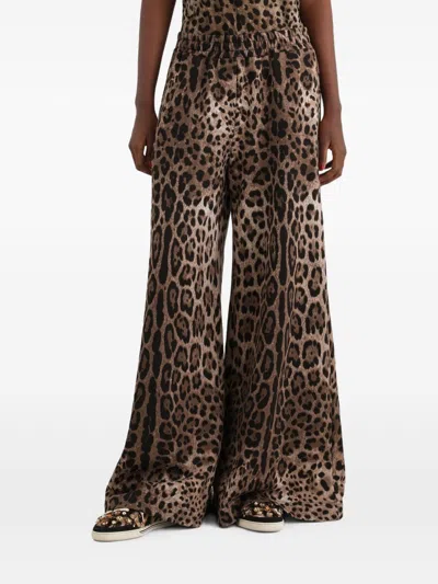 Dolce & Gabbana Leopard Print Cotton Trousers In Multi