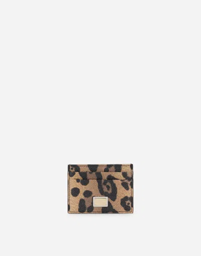 Dolce & Gabbana Leopard-print Crespo Card Holder With Branded Plate In Multicolor