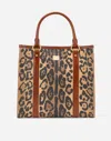 Dolce & Gabbana Leopard-print Crespo Shopper With Branded Plate In Multicolor