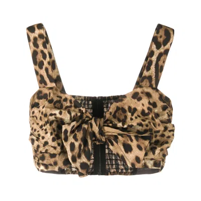 Dolce & Gabbana Bustier Top Leopard Motif Sweetheart Neckline In Multi