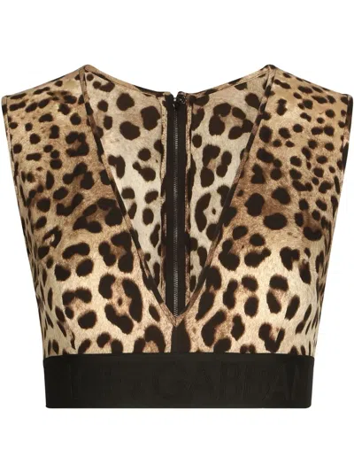 Dolce & Gabbana Dolce &amp; Gabbana  Top With All Over Leopard Print In Beige