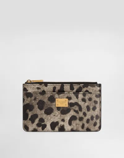 Dolce & Gabbana Leopard-print Dauphine Calfskin Card Holder In Brown