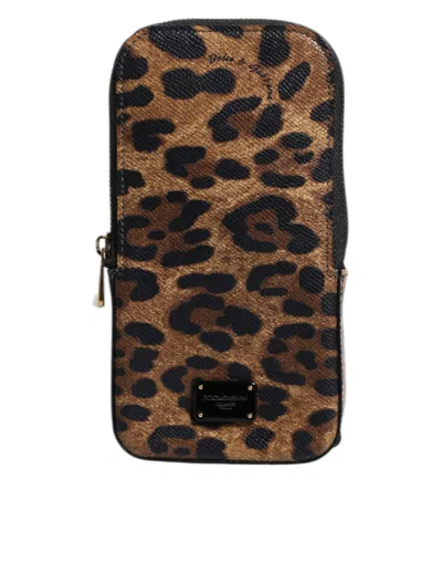 Dolce & Gabbana Leopard Print Dauphine Leather Zip Around Women's Wallet In Brown