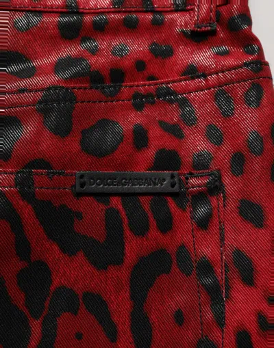 Dolce & Gabbana Leopard Print Denim Jeans In Red