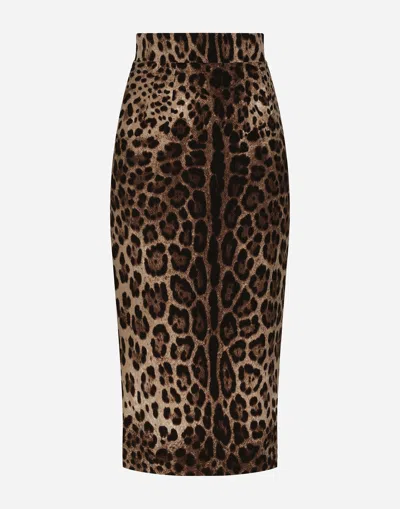 DOLCE & GABBANA LEOPARD-PRINT DOUBLE CREPE CALF-LENGTH SKIRT