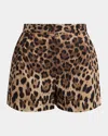 Dolce & Gabbana High Waist Leopard Stretch Drill Shorts In Brown