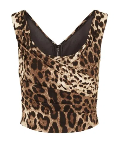 Dolce & Gabbana Leopard-print Draped Crop Top In Animal Print