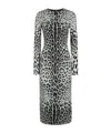 Dolce & Gabbana Leopard-print Long-sleeve Charmeuse Midi Dress In Gray