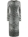 Dolce & Gabbana Leopard-print Long-sleeve Charmeuse Midi Dress In Grey