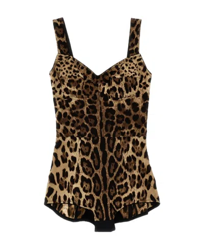 DOLCE & GABBANA DOLCE  GABBANA LEOPARD-PRINTED CHARMEUSE BODYSUIT