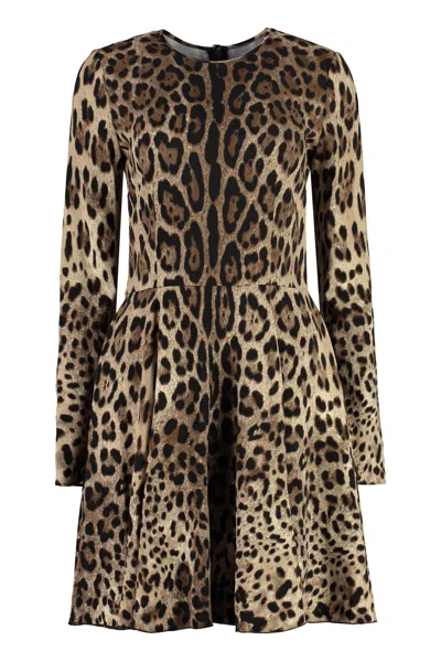 Dolce & Gabbana Leopard Print Flared Dress For Women In Beige