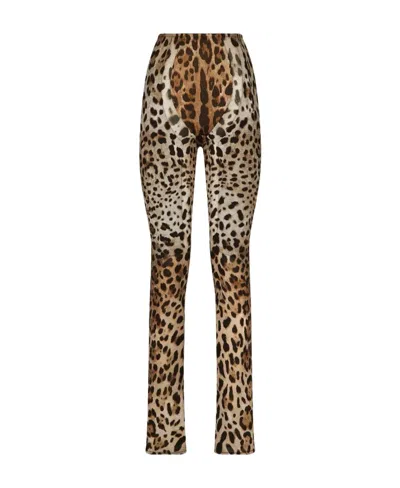 Dolce & Gabbana Leopard-print Flared-leg Trousers In Brown