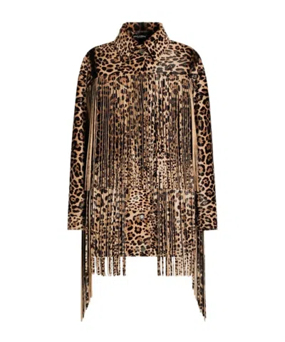 DOLCE & GABBANA LEOPARD-PRINT FRINGE COAT
