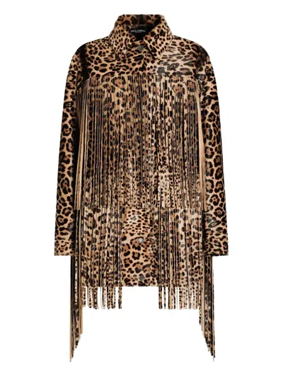 Dolce & Gabbana Leopard-print Fringe Coat In Multi