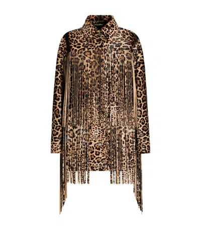 Dolce & Gabbana Leopard Print Fringe Leather Jacket