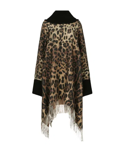 DOLCE & GABBANA DOLCE  GABBANA LEOPARD PRINTED FRINGED PONCHO