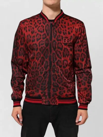 Dolce & Gabbana Leopard Print Full Zip Bomber Jacket Men In Brown