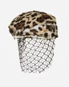 DOLCE & GABBANA LEOPARD-PRINT GOATSKIN FLAT CAP WITH VEIL