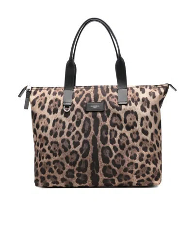Dolce & Gabbana Leopard Print Handbag In Black