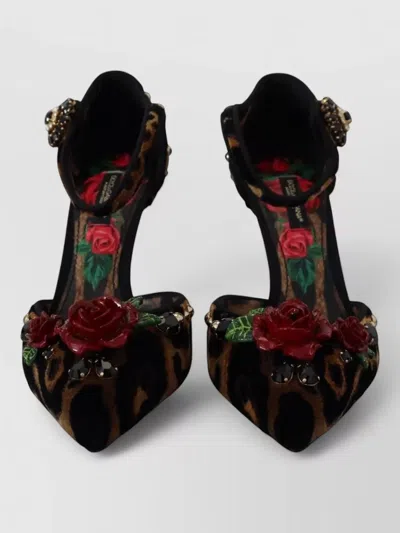 Dolce & Gabbana Leopard Print Heels Crystal Roses Pumps In Multi