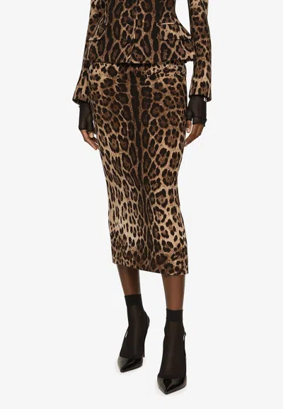 Dolce & Gabbana Leopard Print High-waist Midi Shirt In Brown